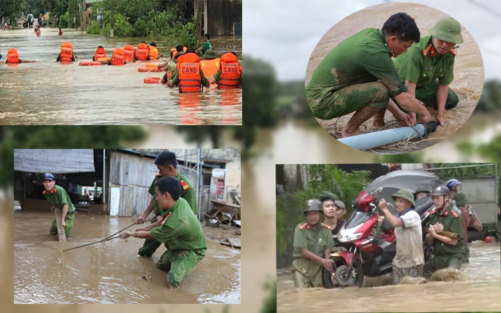 Lực lượng Công an giúp dân khắc phục hậu quả mưa lũ