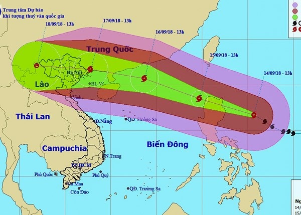 Hướng di chuyển của siêu bão Mangkhut (Trung tâm dự báo Khí tượng Thủy văn quốc gia)