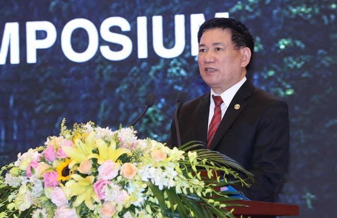Tổng Kiểm toán Nhà nước Hồ Đức Phớc phát biểu nhậm chức Chủ tịch ASOSAI nhiệm kỳ 2018-2021. Ảnh: TTXVN