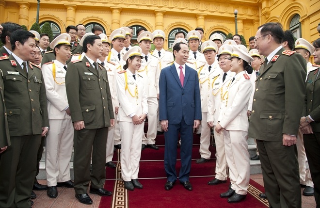 Chủ tịch nước Trần Đại Quang gặp mặt thanh niên Công an tiêu biểu năm 2017.