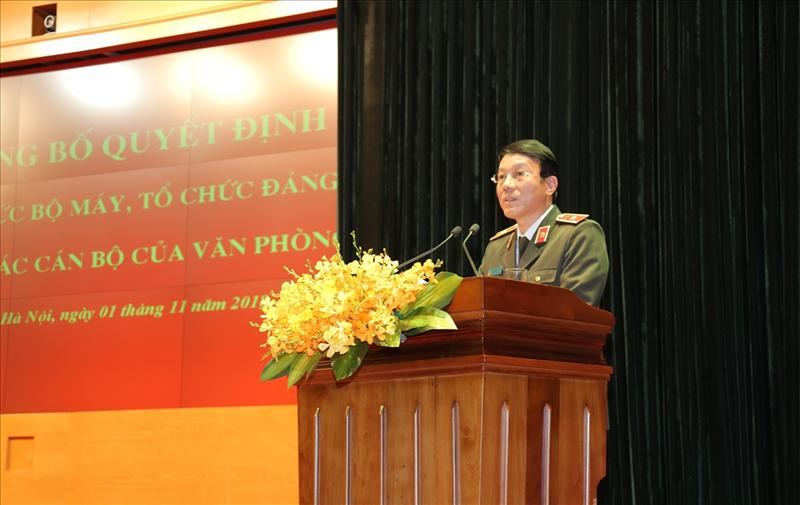 Thiếu tướng Lương Tam Quang, Chánh Văn phòng Bộ Công an phát biểu tại Lễ công bố.