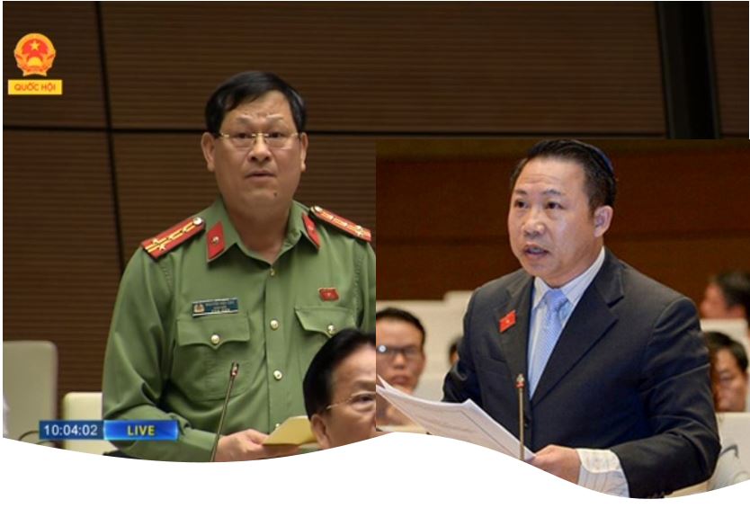 Đại biểu Nguyễn Hữu Cầu và đại biểu Lưu Bình Nhưỡng tranh luận trong phiên chất vấn và trả lời chất vấn tại Kỳ họp thứ 6, Quốc hội khóa XIV