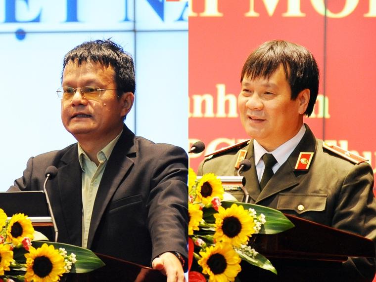 Tiến sĩ Trần Việt Thái; Thiếu tướng Nguyễn Thanh Sơn trình bày nội dung tại buổi Báo cáo thời sự.