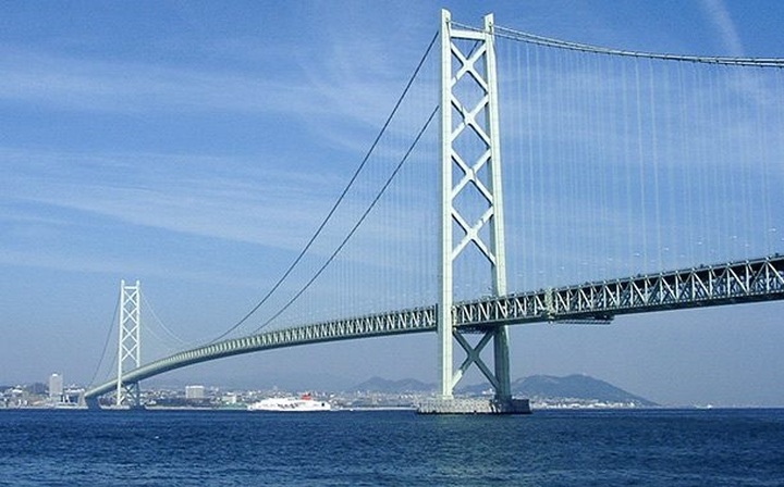 Cầu Akashi-Kaikyō, Nhật Bản: Đây là một trong những công trình vĩ đại nhất ở Nhật Bản. Đi vào hoạt động năm 1998, cầu Akashi-Kaikyō mất 12 năm xây dựng. Chiều dài các dây cáp của cây cầu lên tới 300.000 km, đủ để quấn 7,5 vòng quanh Trái Đất.