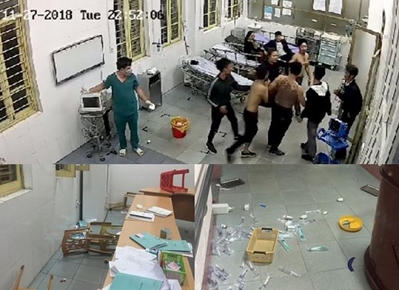 Hình ảnh nhóm côn đồ gây rối tại bệnh viện bị camera ghi lại