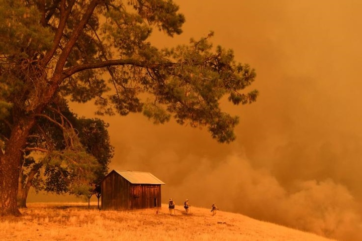Cháy rừng kinh hoảng ở Guinda, California ngày 1/7/2018 với lửa dữ và gió thổi mạnh. Ảnh: AFP