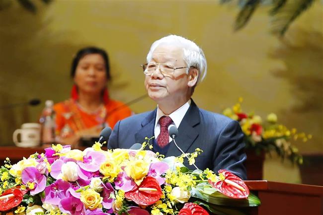 Tổng Bí thư, Chủ tịch nước Nguyễn Phú Trọng phát biểu tại Đại hội. Ảnh: VGP/Nhật Bắc