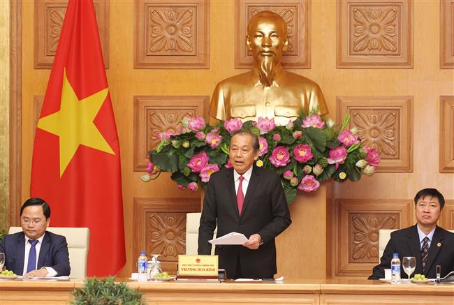 Phó Thủ tướng Trương Hòa Bình phát biểu tại lễ gặp mặt. Ảnh: VGP/Lê Sơn