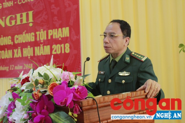 Đồng chí Đại tá Trần Hải Bình, Chỉ huy trưởng BĐBP phát biểu tại Hội nghị