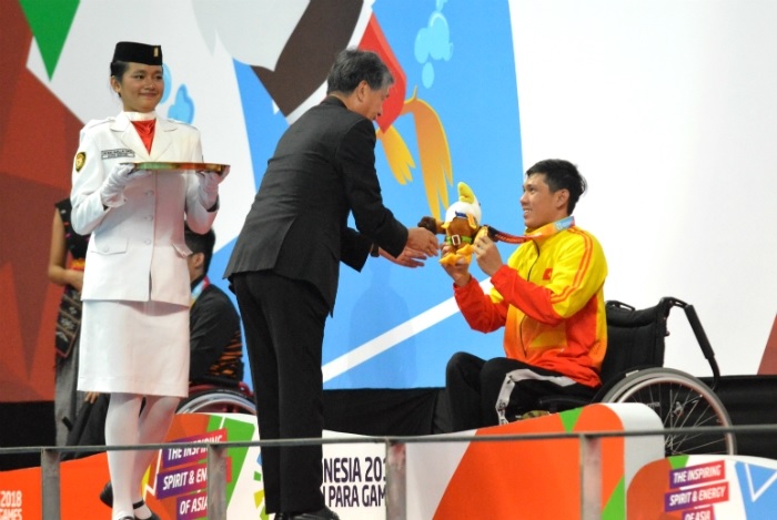 Tay bơi Võ Thanh Tùng, VĐV thi đấu thành công nhất của Thể thao Việt Nam tại Asian Para Games 2018. Ảnh: Tổng cục TDTT