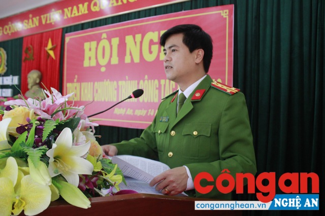 Đồng chí Đại tá Nguyễn Đức Hải, Phó Giám đốc Công an tỉnh phát biểu chỉ đạo tại Hội nghị