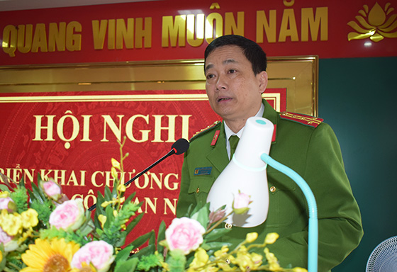 Đại tá Nguyễn Mạnh Hùng – Phó Giám đốc Công an tỉnh phát biểu chỉ đạo Hội nghị
