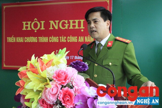 Đại tá Nguyễn Đức Hải, Phó Giám đốc Công an tỉnh phát biểu chỉ đạo tại Hội nghị