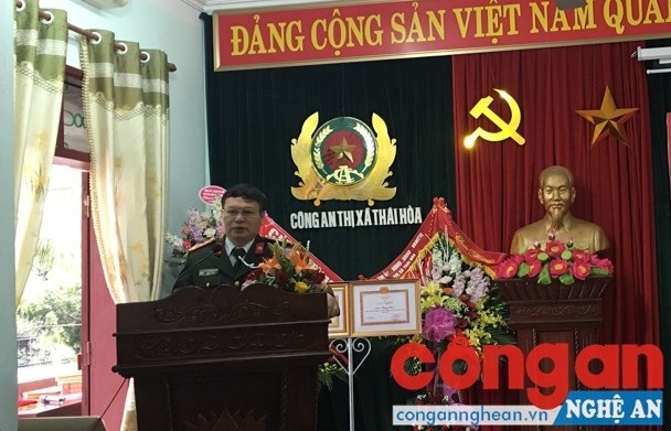 Đồng chí Đại tá Nguyễn Đình Dung, Phó Giám đốc Công an tỉnh phát biểu chỉ đạo Hội nghị