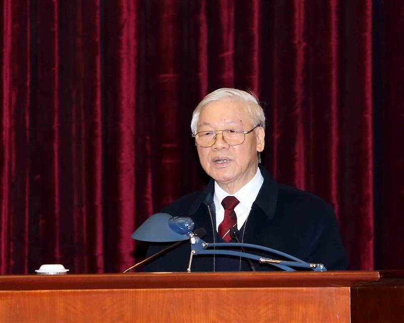 Tổng Bí thư, Chủ tịch nước Nguyễn Phú Trọng  phát biểu tại Hội nghị tổng kết công tác năm 2018 và triển khai nhiệm vụ năm 2019 của Ngành Nội chính đảng. Ảnh: VGP