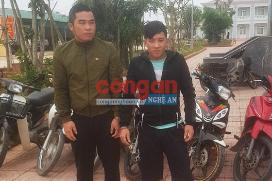 2 đối tượng Nguyễn Bá Định và Nguyễn Văn Sang cùng tang vật thu được trong Chuyên án