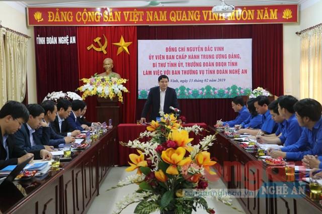 Đồng chí Nguyễn Đắc Vinh, Bí thư Tỉnh ủy gửi gắm niềm tin, kỳ vọng vào lực lượng thanh niên tại buổi làm việc với BTV Tỉnh đoàn dịp đầu Xuân 2019