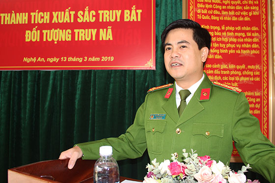 Đại tá Nguyễn Đức Hải, Phó Giám đốc Công an tỉnh phát biểu tại buổi lễ trao thưởng