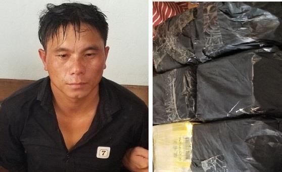 Đối tượng Dềnh Song Chò và 15 kg ma túy đá bị  lực lượng Cảnh sát ĐTTP  về Ma túy bắt giữ