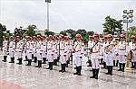 Đội Nhạc lễ Công an nhân dân tích cực chuẩn bị chu đáo cho buổi trình diễn âm nhạc tại phố đi bộ hồ Hoàn Kiếm