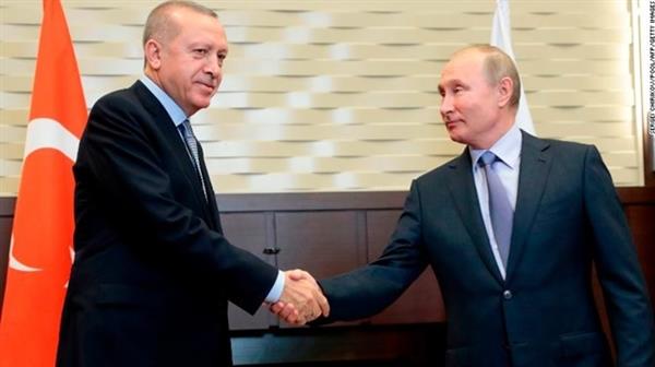 Tổng thống Nga Putin và người đồng cấp Thổ Nhĩ Kỳ gặp mặt ở Sochi. Ảnh: AP