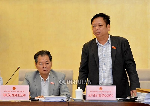 Ủy viên Thường trực Ủy ban Pháp luật Nguyễn Trường Giang phát biểu tại phiên họp
