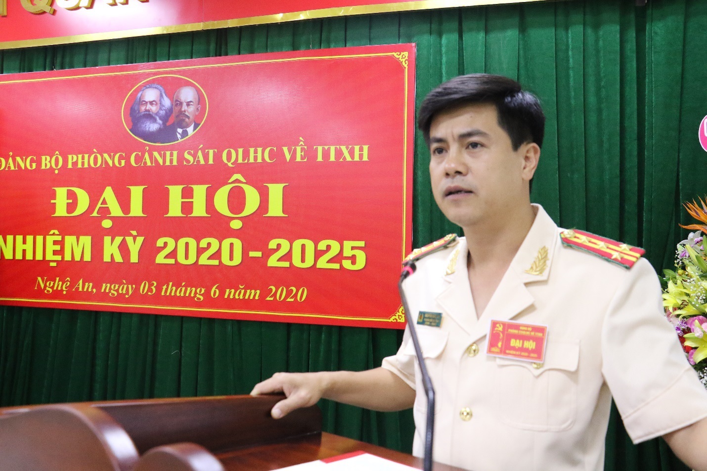 Đại tá Nguyễn Đức Hải, Phó Giám đốc Công an tỉnh phát biểu chỉ đạo tại đại hội