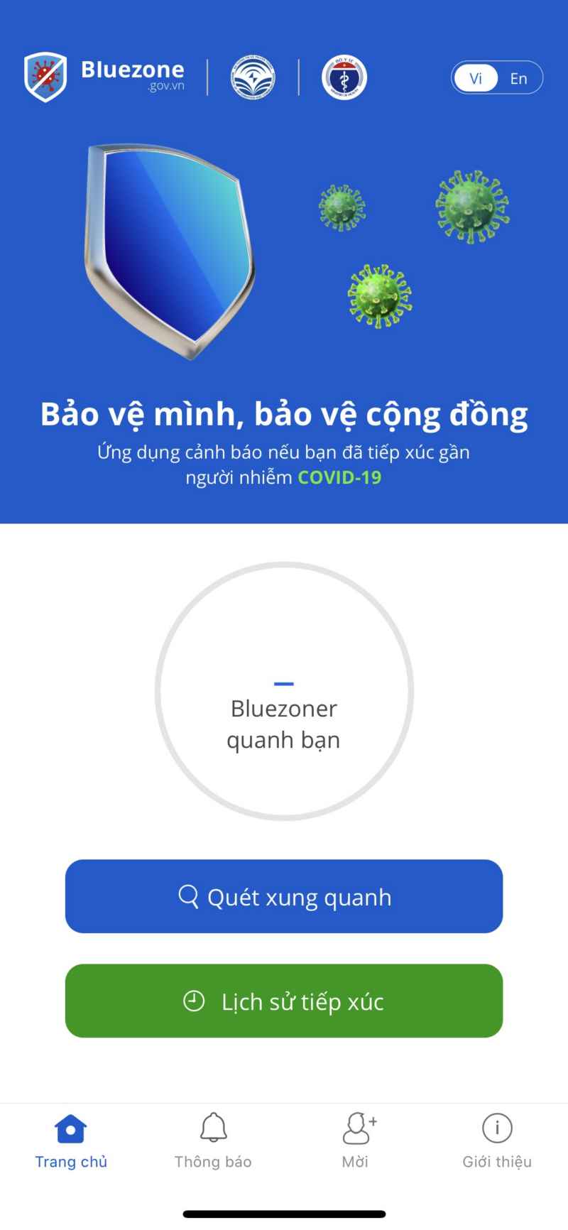 Giao diện ứng dụng Bluezone