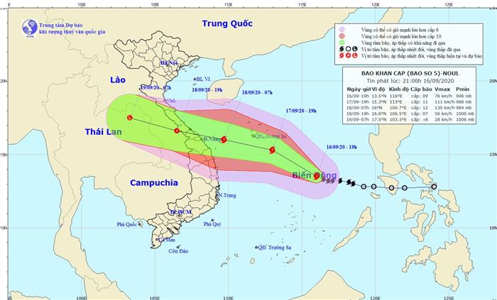 Hướng di chuyển của bão số 5 - Ảnh: Trung tâm Dự báo khí tượng thủy văn Quốc gia