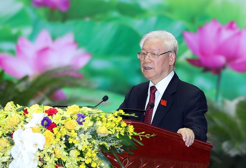 Tổng Bí thư, Chủ tịch nước Nguyễn Phú Trọng, Bí thư Quân ủy Trung ương phát biểu chỉ đạo Đại hội.