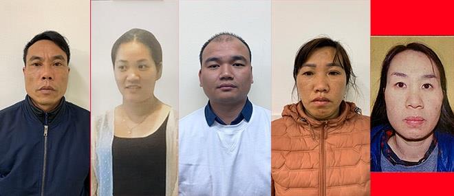 Các bị can Tạ Văn Thuấn, Đặng Thị Hương, Li Shao Long, Bùi Thị Thùy Dung và Liu Jian Min.