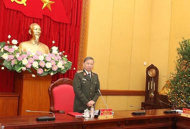 Bộ trưởng Tô Lâm phát biểu chỉ đạo tại cuộc họp về công tác viễn thông, cơ yếu, công nghệ thông tin.