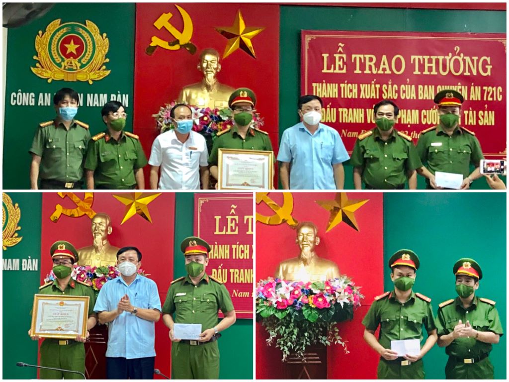 Lãnh đạo huyện Nam Đàn khen thưởng thành tích đấu tranh phòng chống tội phạm của Công an huyện Nam Đàn trong thời gian qua