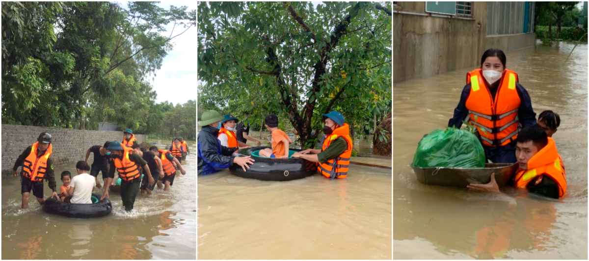 Công an huyện Quỳnh Lưu giúp người dân sơ tán đến nơi an toàn