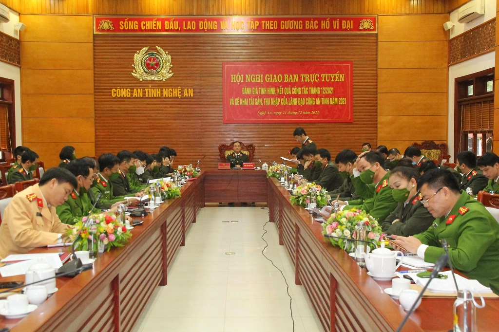 Toàn cảnh hội nghị tại điểm cầu Công an tỉnh Nghệ An