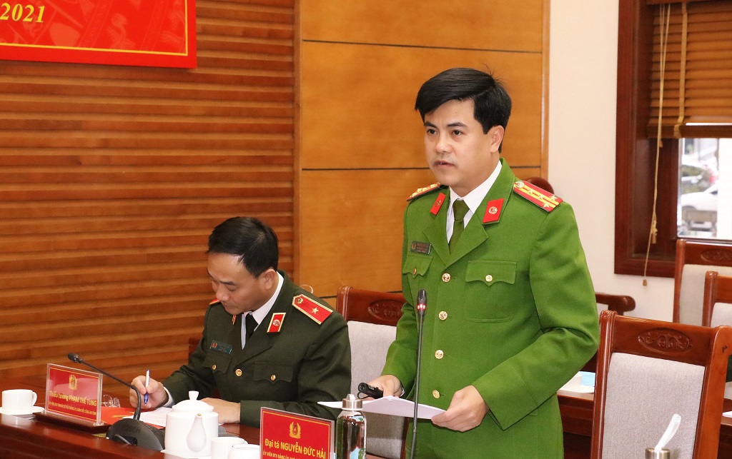 Đồng chí Đại tá Nguyễn Đức Hải, Phó Giám đốc Công an tỉnh phát biểu tại buổi làm việc