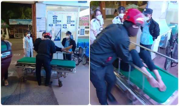 Trung tá Hồ Minh Dũng sử dụng ô tô cá nhân, khẩn trương đưa cháu Lộc xuống bệnh viện Đa khoa 115 Nghệ An cấp cứu kịp thời