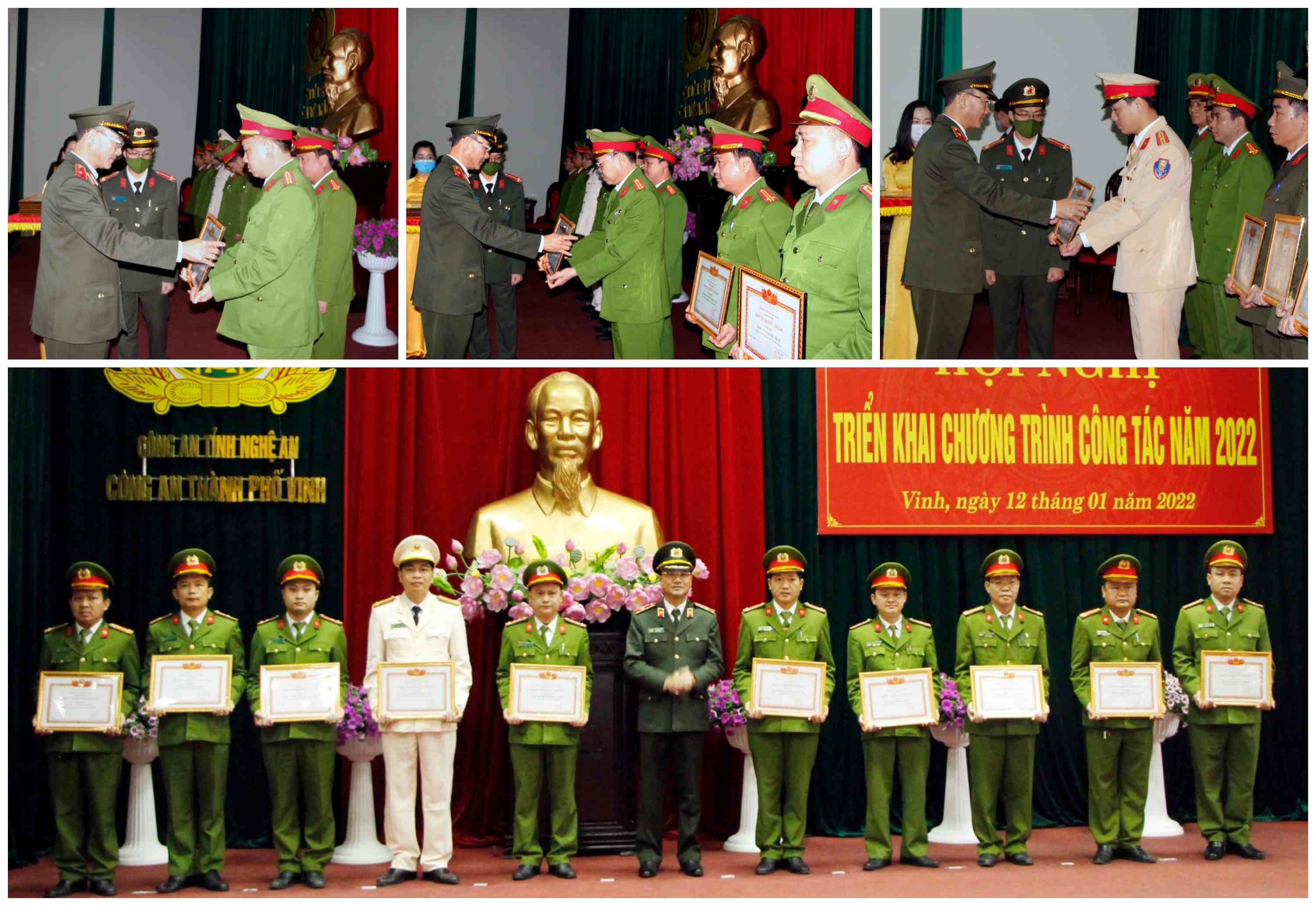 Đồng chí Thiếu tướng Phạm Thế Tùng trao danh hiệu “Đơn vị Quyết thắng” cho các đơn vị trực thuộc Công an thành phố Vinh