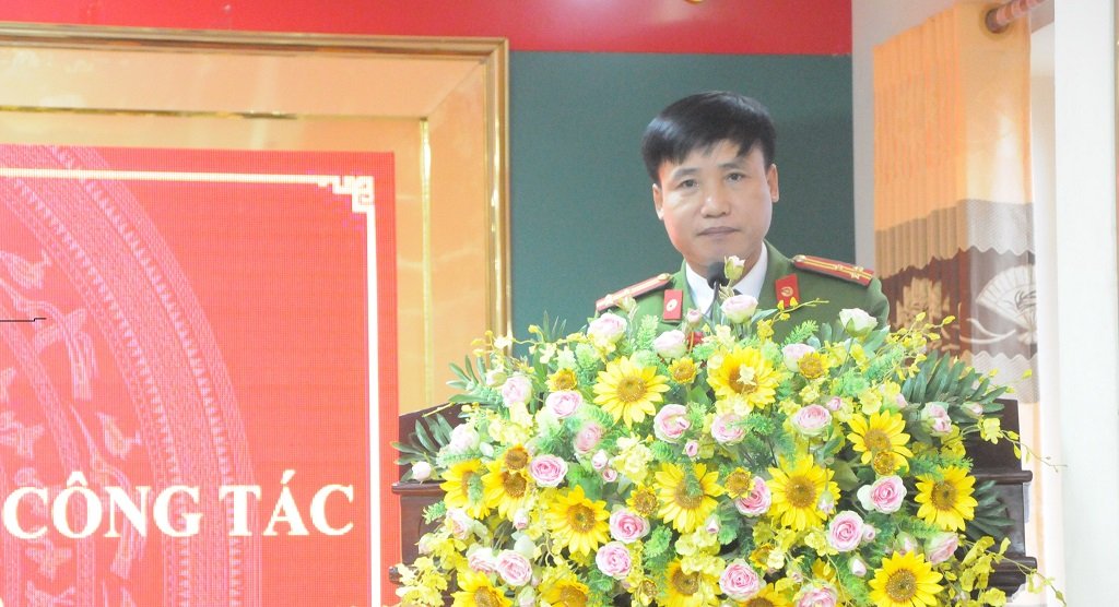 Đồng chí Thượng tá Nguyễn Duy Thanh, Trưởng Công an huyện Diễn Châu phát biểu khai mạc Hội nghị