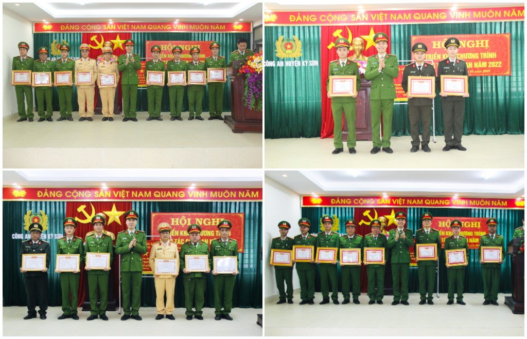 Đồng chí Đại tá Cao Minh Huyền - Phó Giám đốc Công an tỉnh trao danh hiệu “Đơn vị Quyết thắng và “Chiến sĩ thi đua cơ sở” cho các cá nhân