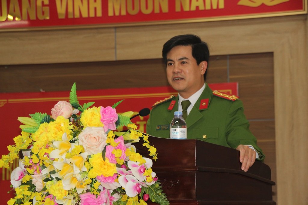 Đồng chí Đại tá Nguyễn Đức Hải, Phó Giám đốc Công an tỉnh phát biểu chỉ đạo Hội nghị