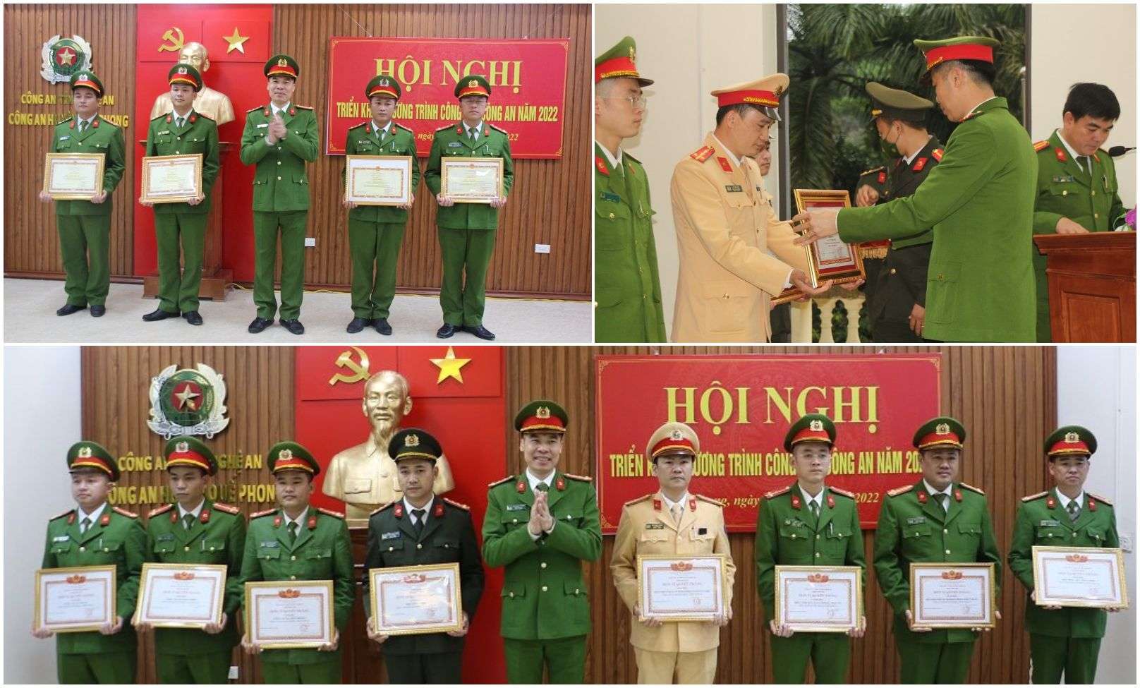 Đồng chí Đại tá Cao Minh Huyền, Phó Giám đốc Công an tỉnh thưởng cho các tập thể, cá nhân thuộc Công an huyện Quế Phong có thành tích xuất sắc trong năm 2021