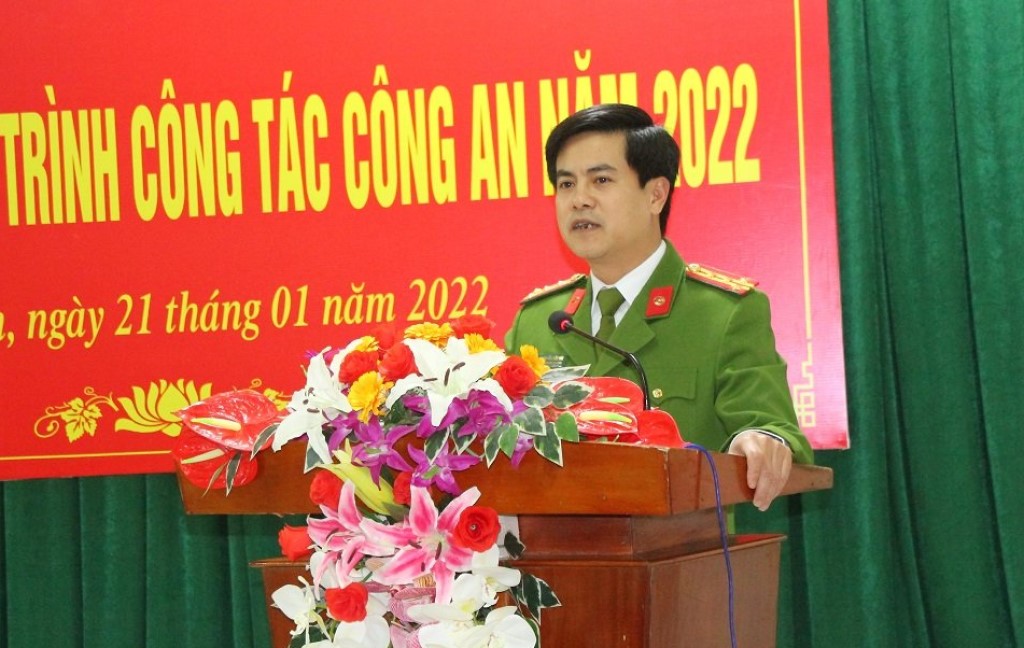 Đồng chí Đại tá Nguyễn Đức Hải - Phó Giám đốc Công an tỉnh phát biểu chỉ đạo tại Hội nghị