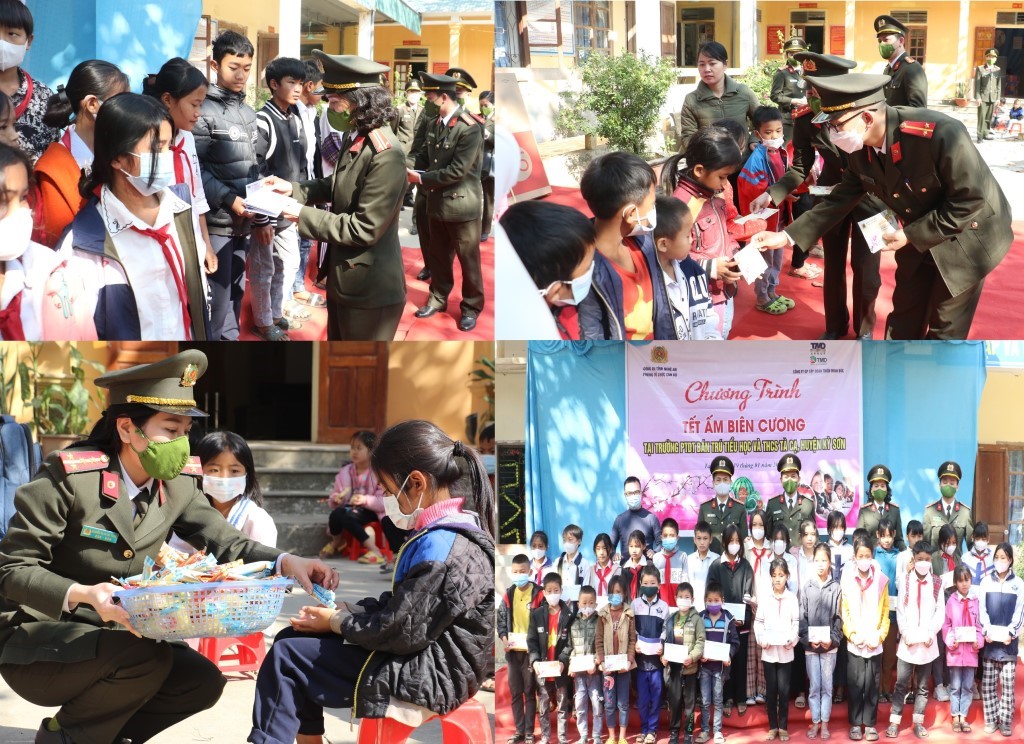 Phòng Tổ chức cán bộ thăm, tặng quà cho học sinh và Công an xã biên giới huyện Kỳ Sơn
