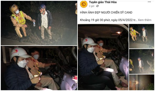 Xúc động hình ảnh Cảnh sát giao thông Công an thị xã Thái Hòa giúp người dân bị tai nạn trong đêm
