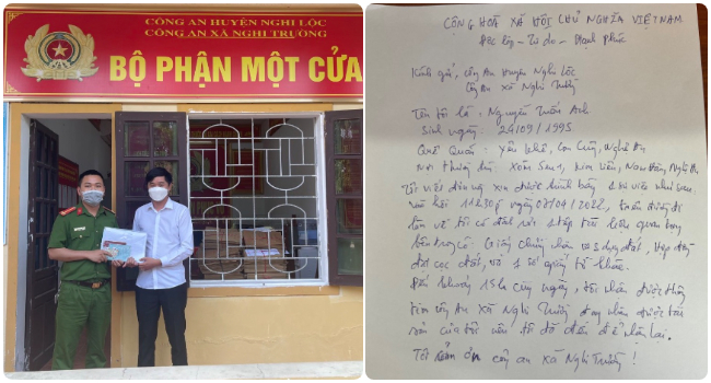 Công an xã Nghi Trường bàn giao lại tài sản cho anh Nguyễn Tuấn Anh