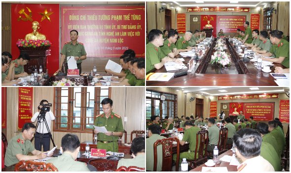 Đồng chí Thiếu tướng Phạm Thế Tùng, Giám đốc Công an tỉnh làm việc với Công an huyện Nghi Lộc