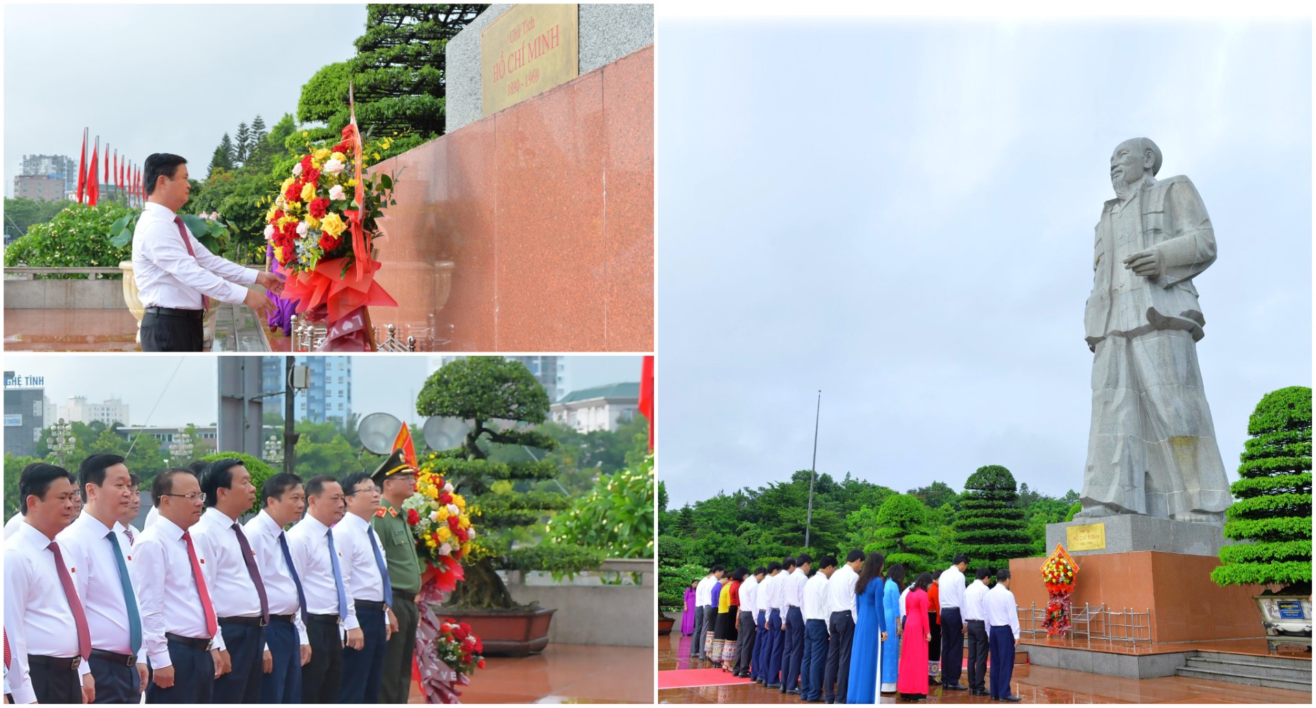 Đoàn đại biểu HĐND tỉnh dâng hoa tưởng niệm Bác Hồ tại Quảng trường Hồ Chí Minh vào sáng 12/7/2022. Ảnh: Thành Cường