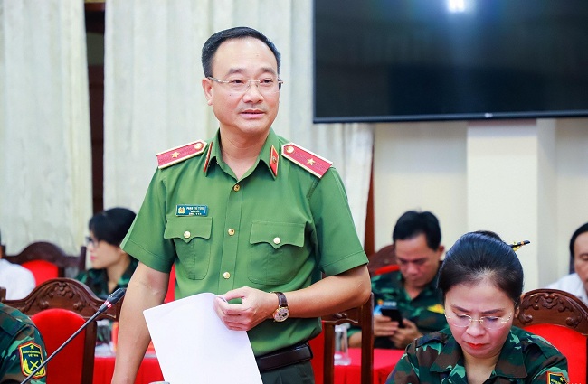 Giám đốc Công an tỉnh phát biểu tại Hội nghị đánh giá diễn tập Khu vực phòng thủ, phòng thủ dân sự tỉnh Nghệ An năm 2022