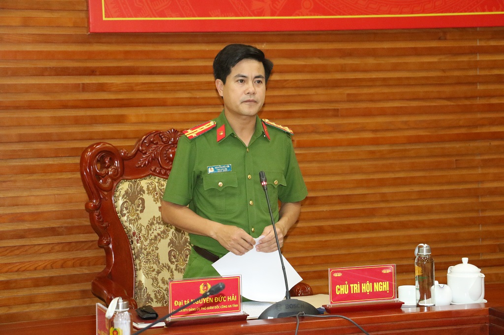 Đồng chí Đại tá Nguyễn Đức Hải, Phó Giám đốc Công an tỉnh phát biểu chỉ đạo tại Hội nghị